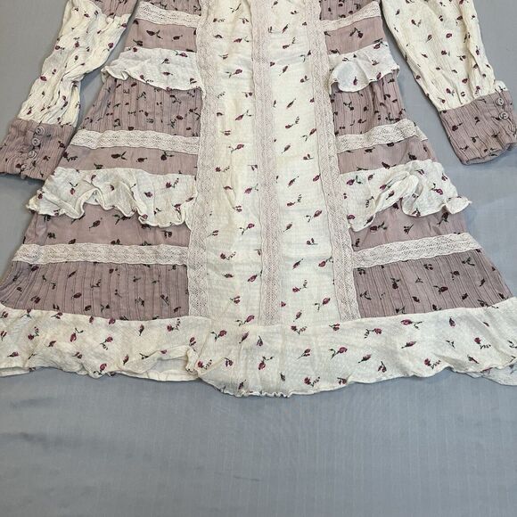 Anthropologie Seen Worn Kept Dress Small Ruffles Long Sleeve Open Floral Pink - Picture 15 of 16